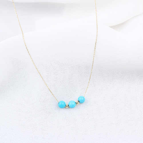 Glorria 14k Solid Gold Ball Turquoise Necklace