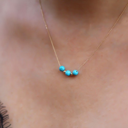 Glorria 14k Solid Gold Ball Turquoise Necklace