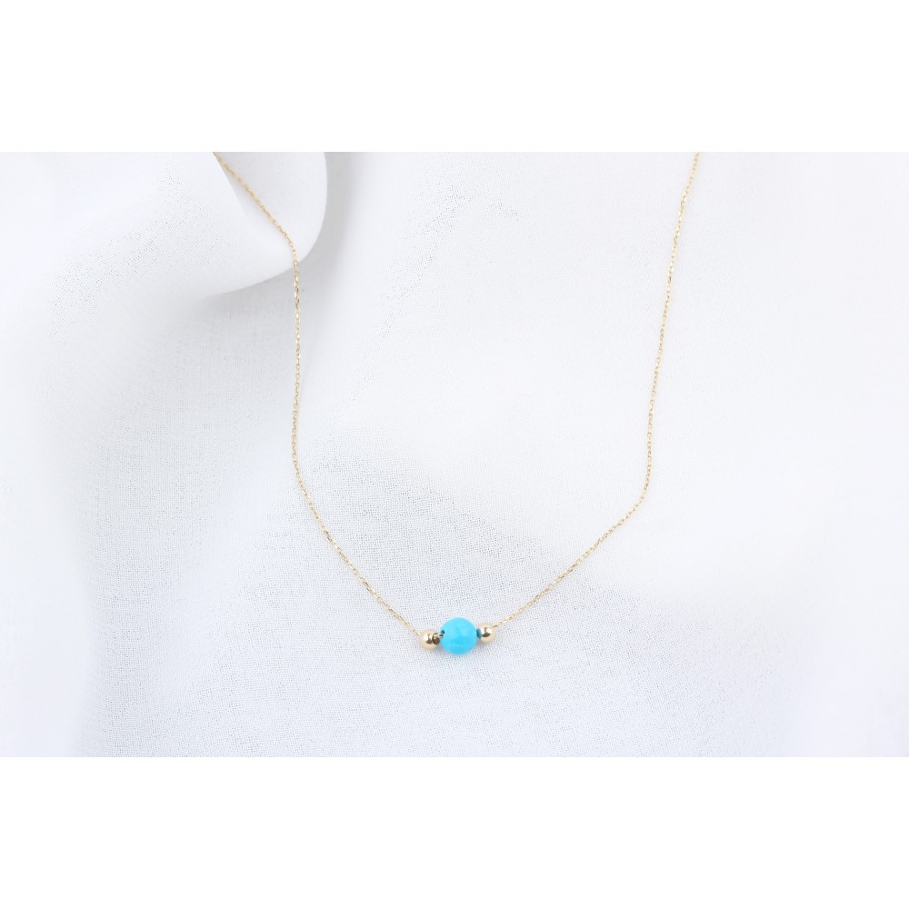 Glorria 14k Solid Gold Ball Turquoise Necklace