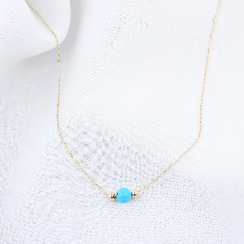 Glorria 14k Solid Gold Ball Turquoise Necklace
