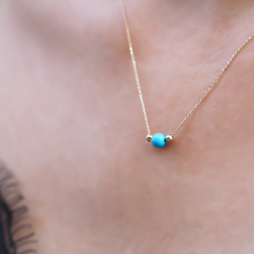 Glorria 14k Solid Gold Ball Turquoise Necklace