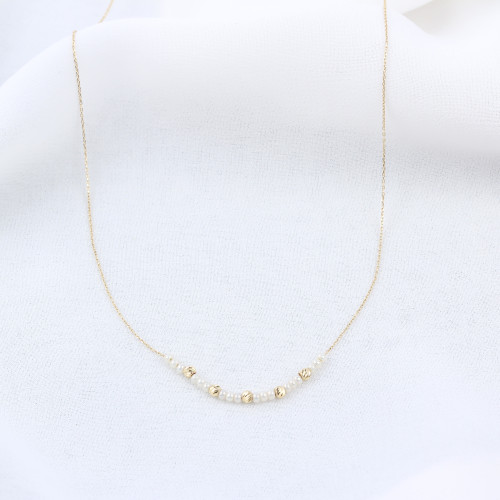 Glorria 14k Solid Gold Dorica Bead Necklace Glorria 14k Solid Gold Dorica Bead Necklace