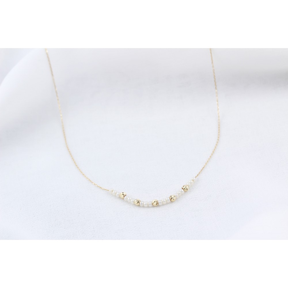 Glorria 14k Solid Gold Dorica Bead Necklace