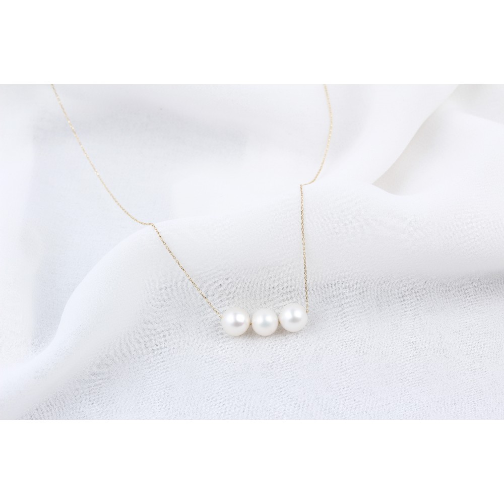 Glorria 14k Solid Gold 3 Pearls Necklace Glorria 14k Solid Gold 3 Pearls Necklace