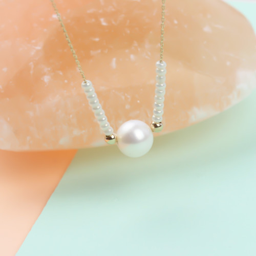 Glorria 14k Solid Gold Ball Pearl Necklace