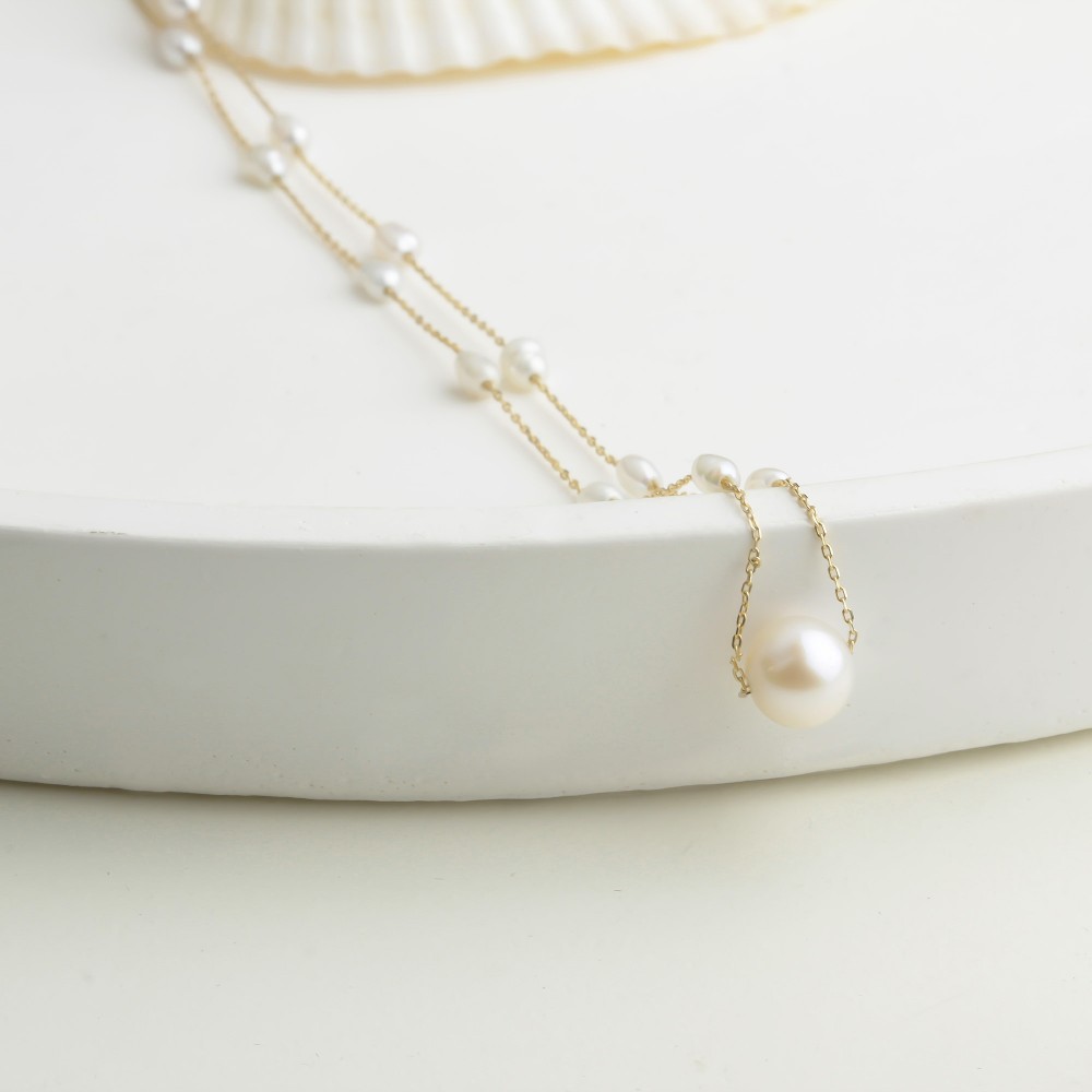 Glorria 14k Solid Gold Pearl Necklace Glorria 14k Solid Gold Pearl Necklace