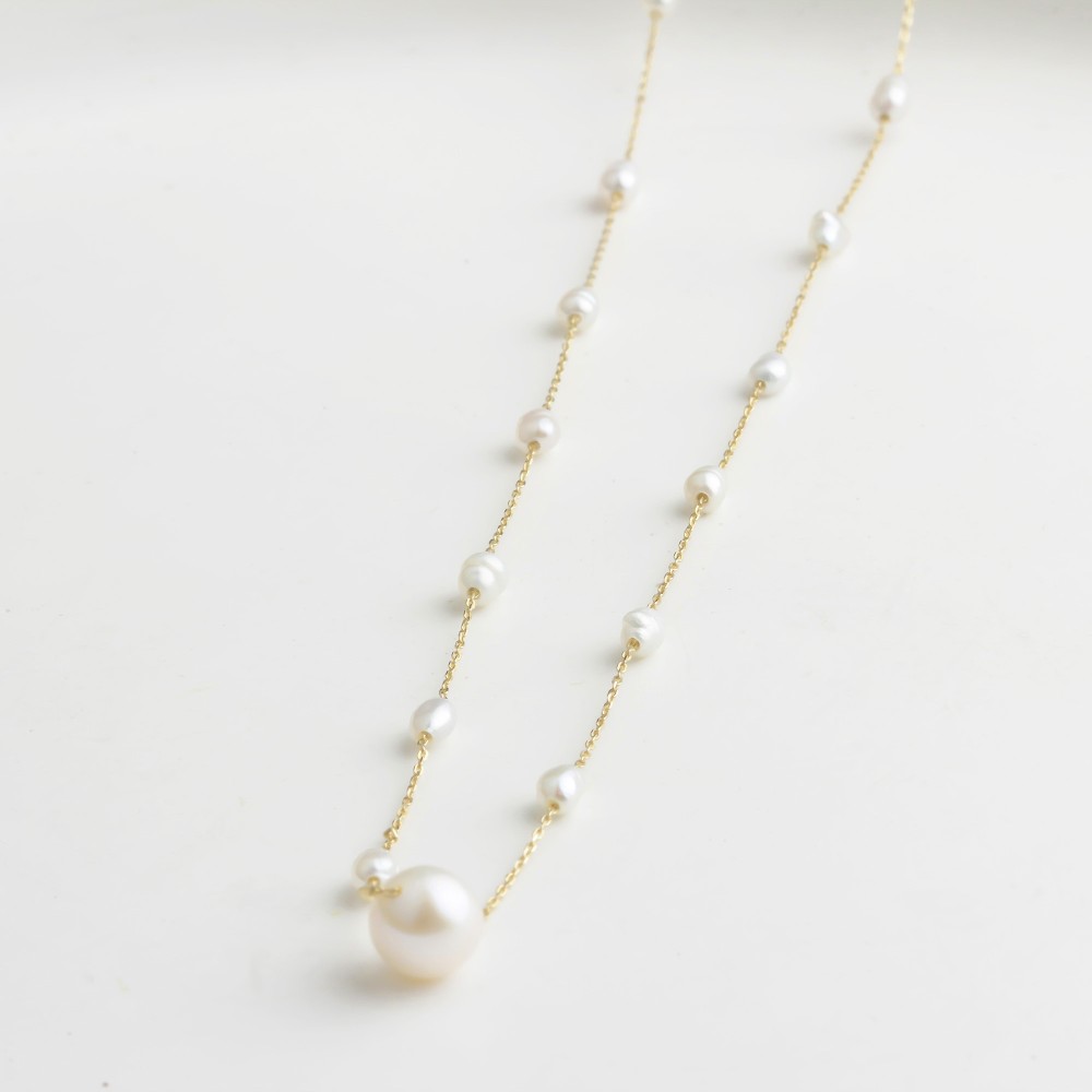 Glorria 14k Solid Gold Pearl Necklace Glorria 14k Solid Gold Pearl Necklace