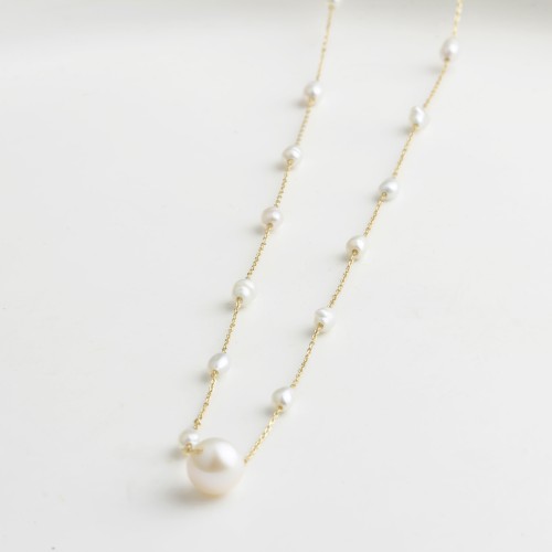 Glorria 14k Solid Gold Pearl Necklace