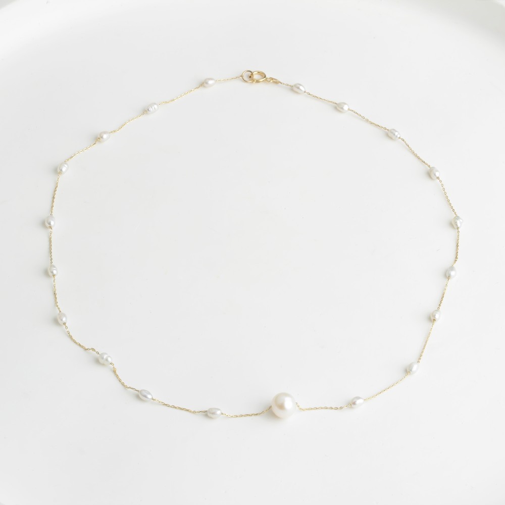 Glorria 14k Solid Gold Pearl Necklace Glorria 14k Solid Gold Pearl Necklace