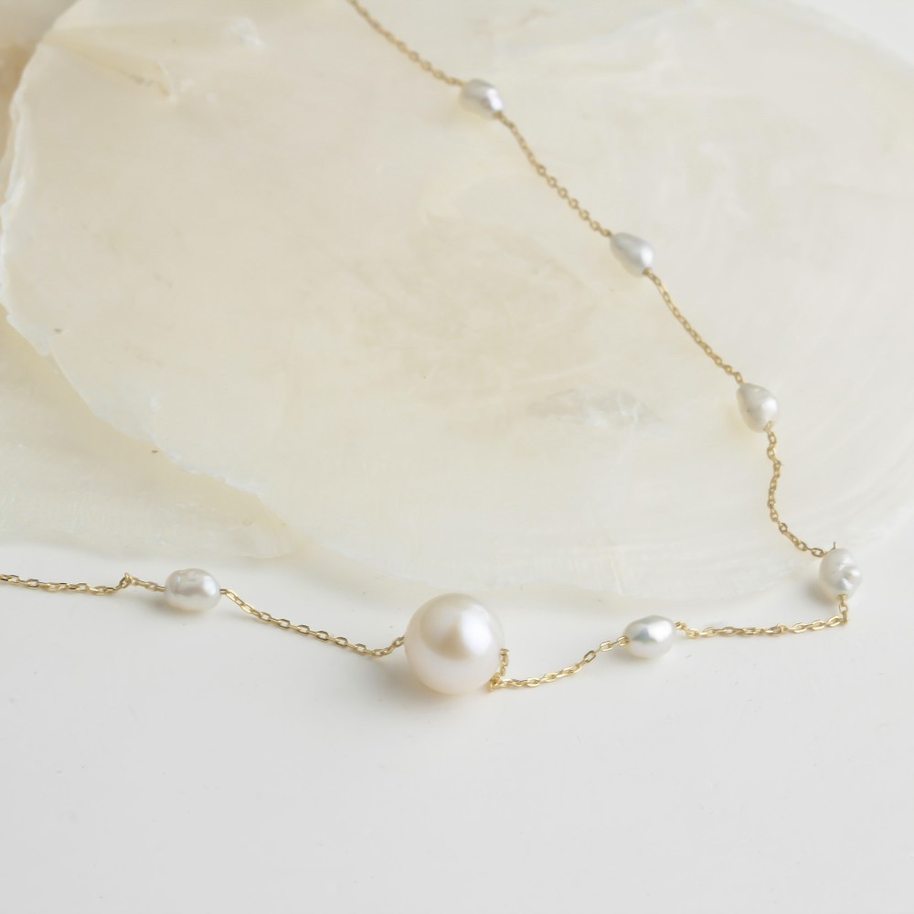 Glorria 14k Solid Gold Pearl Necklace Glorria 14k Solid Gold Pearl Necklace