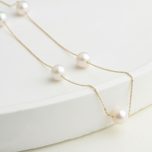 Glorria 14k Solid Gold Five Pearl Necklace