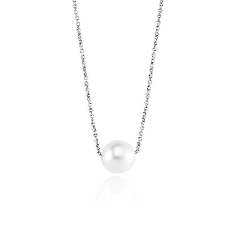 Glorria 14k Solid Gold White Single Pearl Necklace