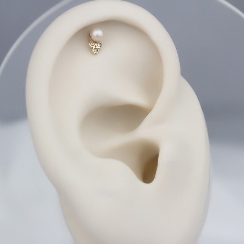 Glorria 14k Solid Gold Pearl Three Stone Helix Piercing Glorria 14k Solid Gold Pearl Three Stone Helix Piercing