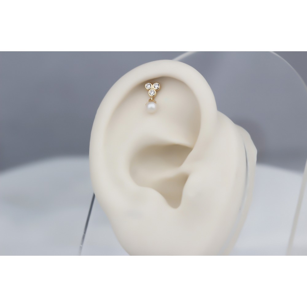 Glorria 14k Solid Gold Pearl Three Stone Helix Piercing