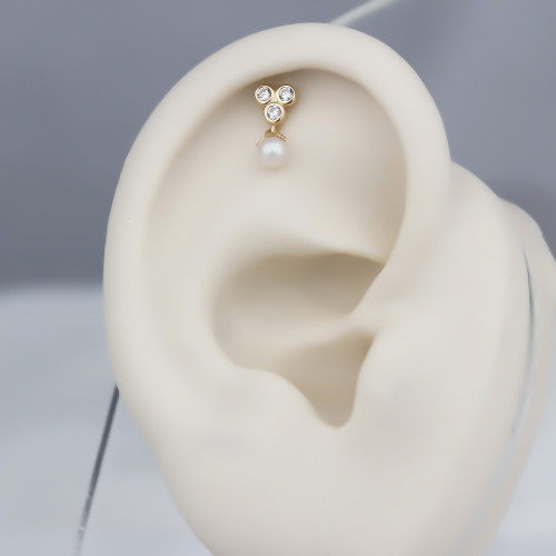 Glorria 14k Solid Gold Pearl Three Stone Helix Piercing Glorria 14k Solid Gold Pearl Three Stone Helix Piercing