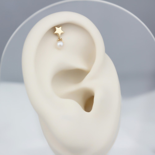 Glorria 14k Solid Gold Pearl Star Helix Piercing Glorria 14k Solid Gold Pearl Star Helix Piercing