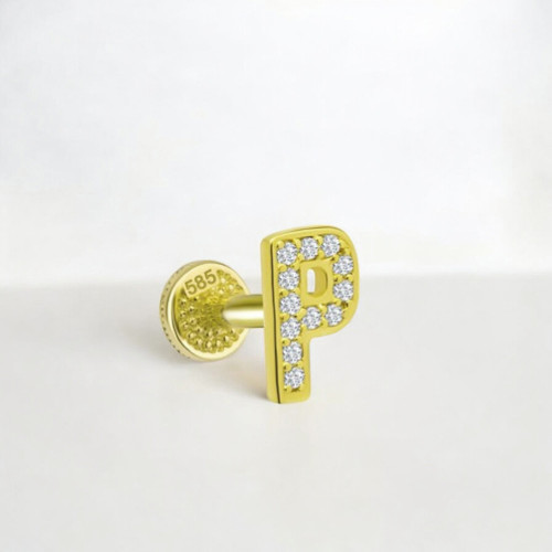 Glorria 14k Solid Gold Letter P Tragus Piercing Glorria 14k Solid Gold Letter P Tragus Piercing