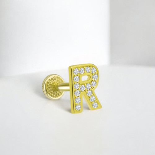 Glorria 14k Solid Gold Letter R Tragus Piercing Glorria 14k Solid Gold Letter R Tragus Piercing