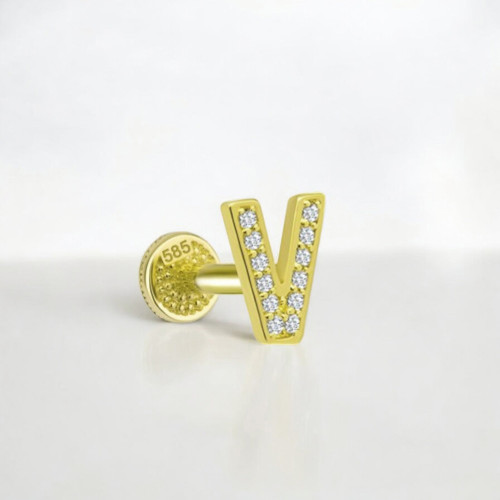 Glorria 14k Solid Gold Letter V Tragus Piercing Glorria 14k Solid Gold Letter V Tragus Piercing