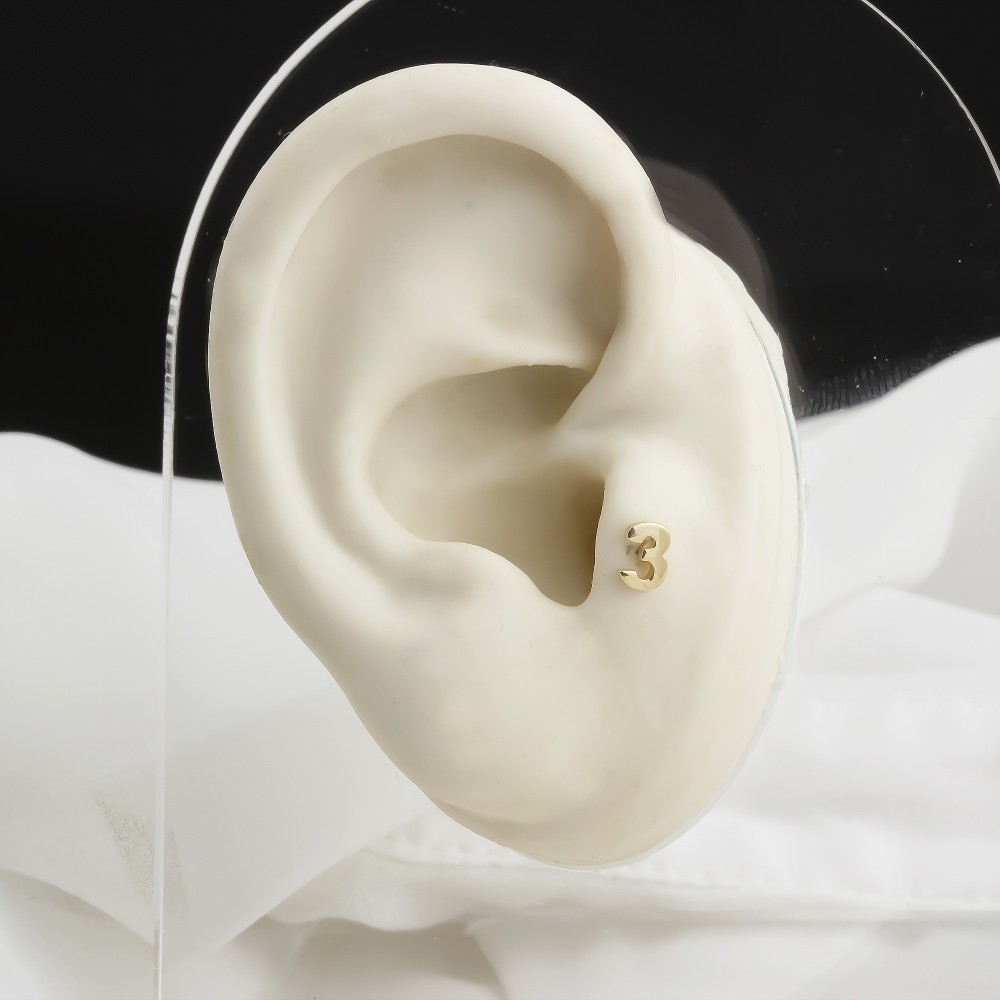 Glorria 14k Solid Gold Number 3 Tragus Piercing Glorria 14k Solid Gold Number 3 Tragus Piercing