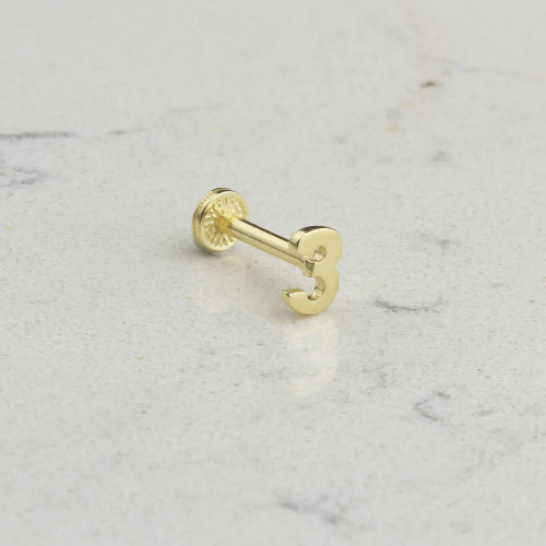 Glorria 14k Solid Gold Number 3 Tragus Piercing
