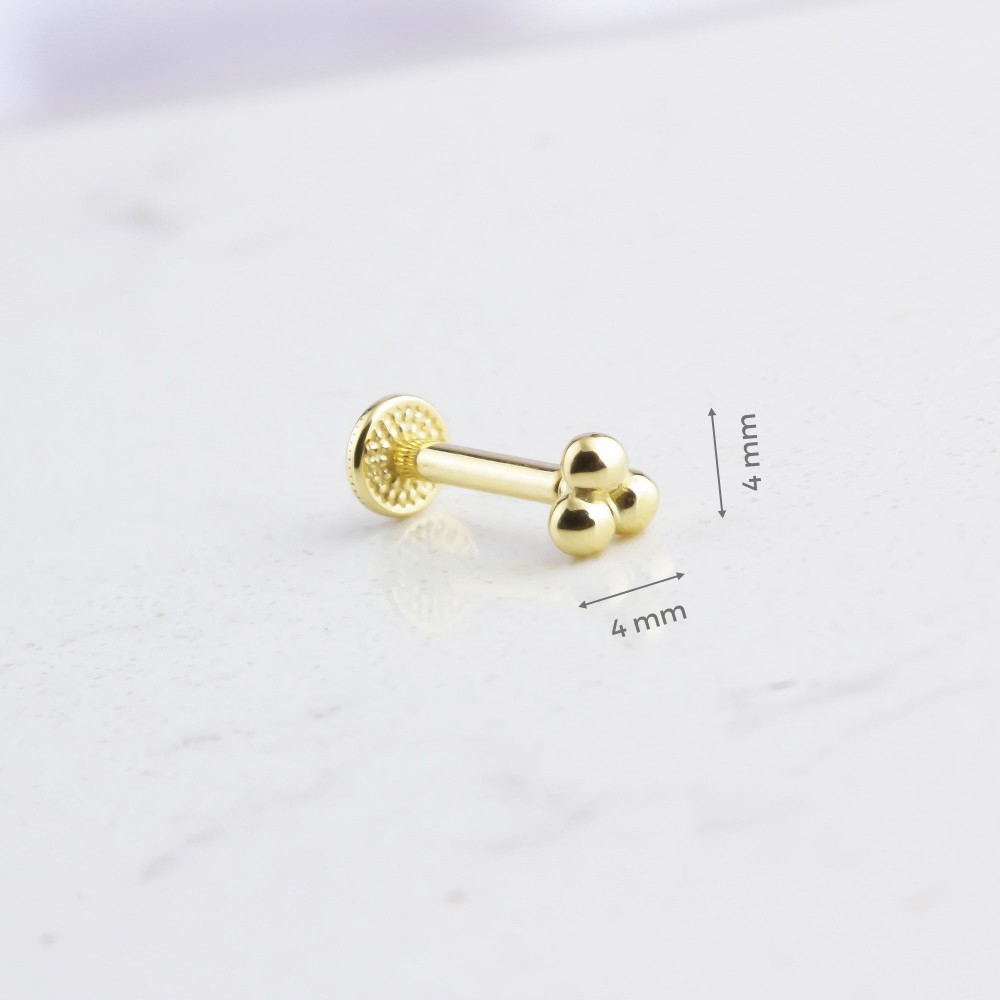 Glorria 14k Solid Gold 3 Ball Tragus Piercing