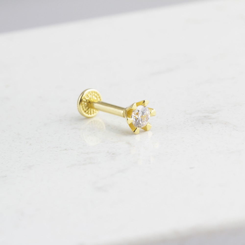 Glorria 14k Solid Gold Solitaire Tragus Piercing