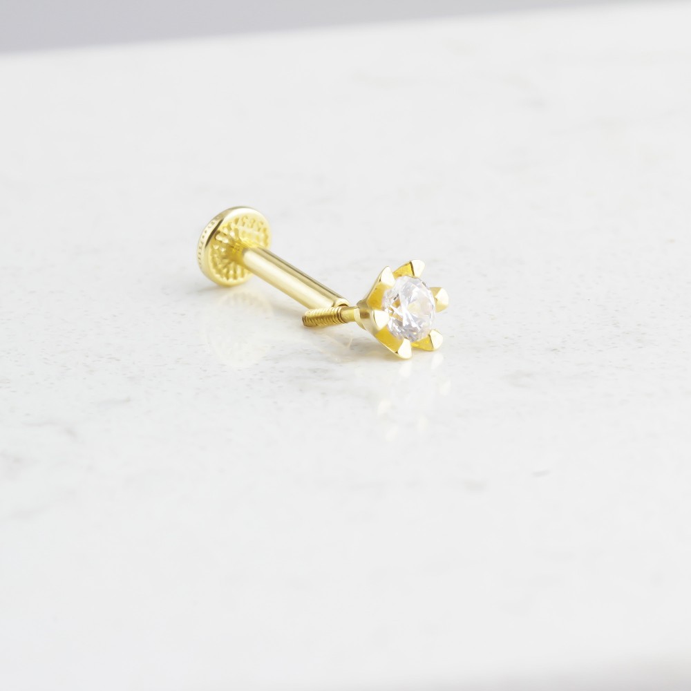 Glorria 14k Solid Gold Solitaire Tragus Piercing