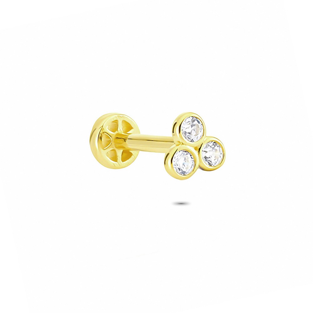 Glorria 14k Solid Gold Three Stone Tragus Piercing