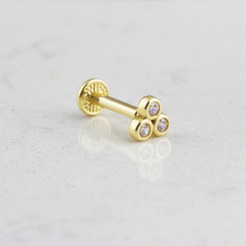 Glorria 14k Solid Gold Three Stone Tragus Piercing