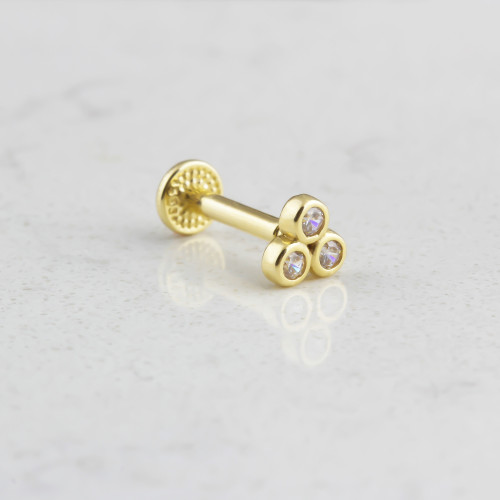 Glorria 14k Solid Gold Three Stone Tragus Piercing Glorria 14k Solid Gold Three Stone Tragus Piercing