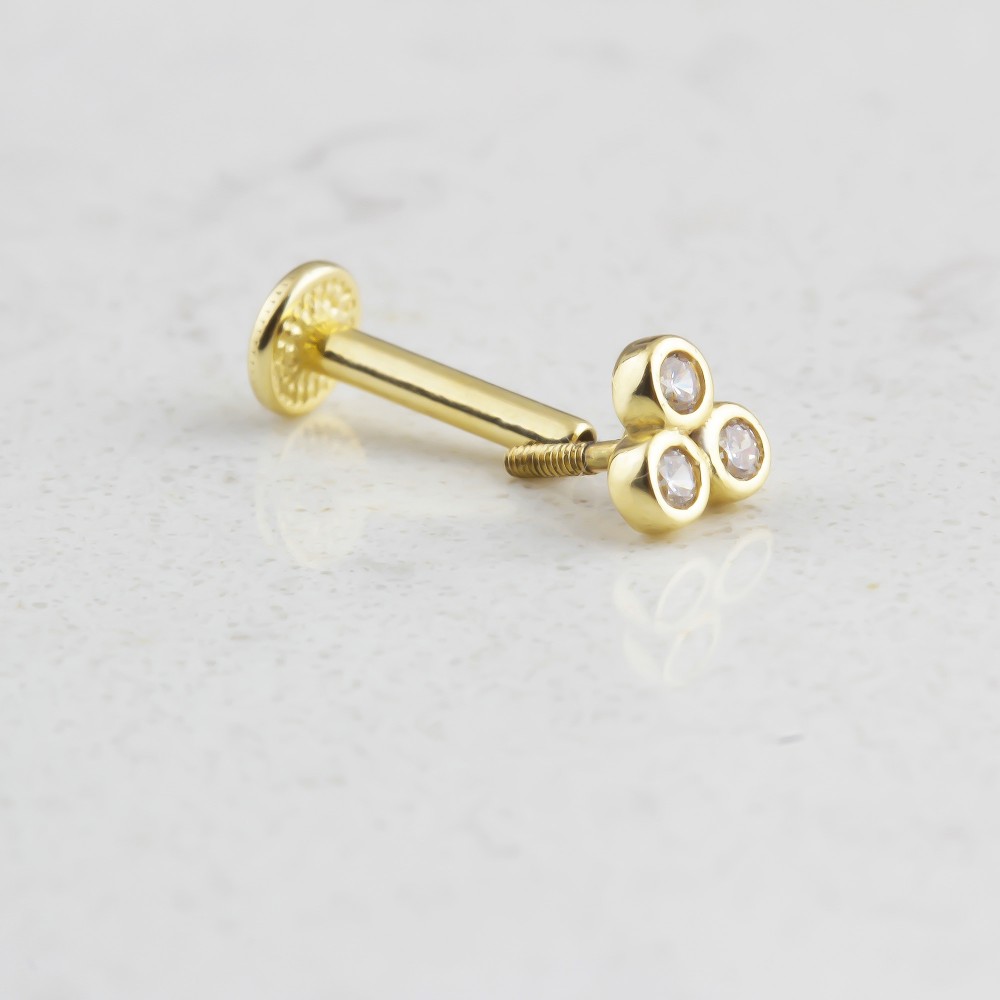 Glorria 14k Solid Gold Three Stone Tragus Piercing