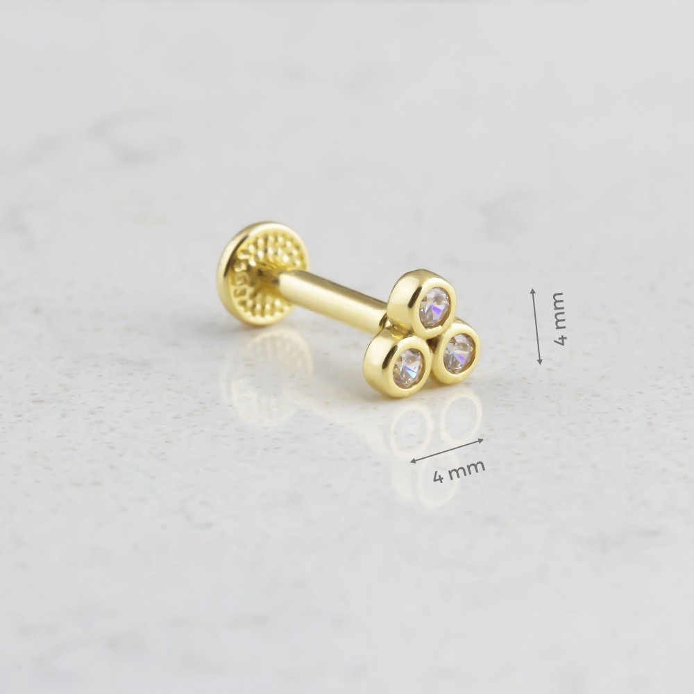 Glorria 14k Solid Gold Three Stone Tragus Piercing