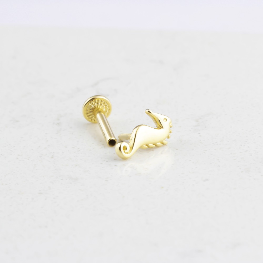 Glorria 14k Solid Gold Seahorse Tragus Piercing