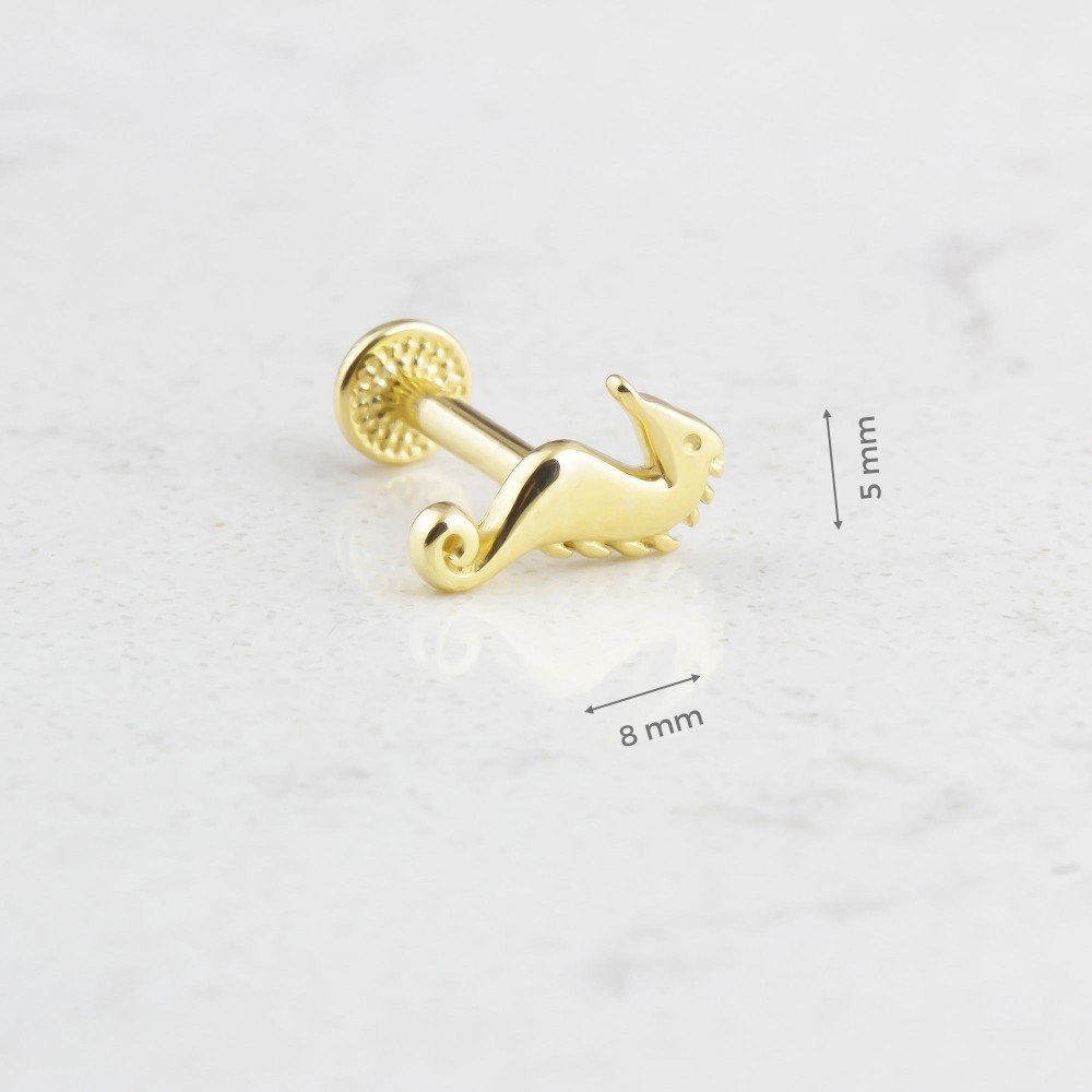 Glorria 14k Solid Gold Seahorse Tragus Piercing