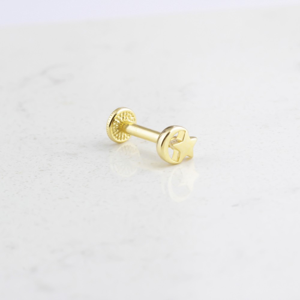 Glorria 14k Solid Gold Moon Star Tragus Piercing