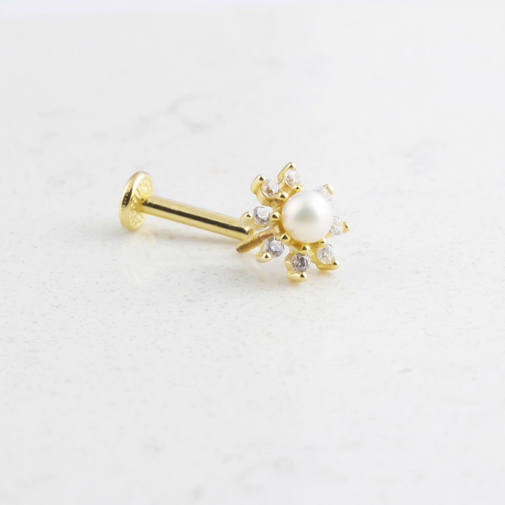 Glorria 14k Solid Gold Pearl Tragus Piercing