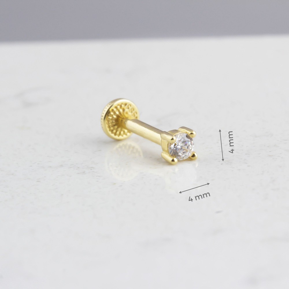 Glorria 14k Solid Gold Solitaire Tragus Piercing