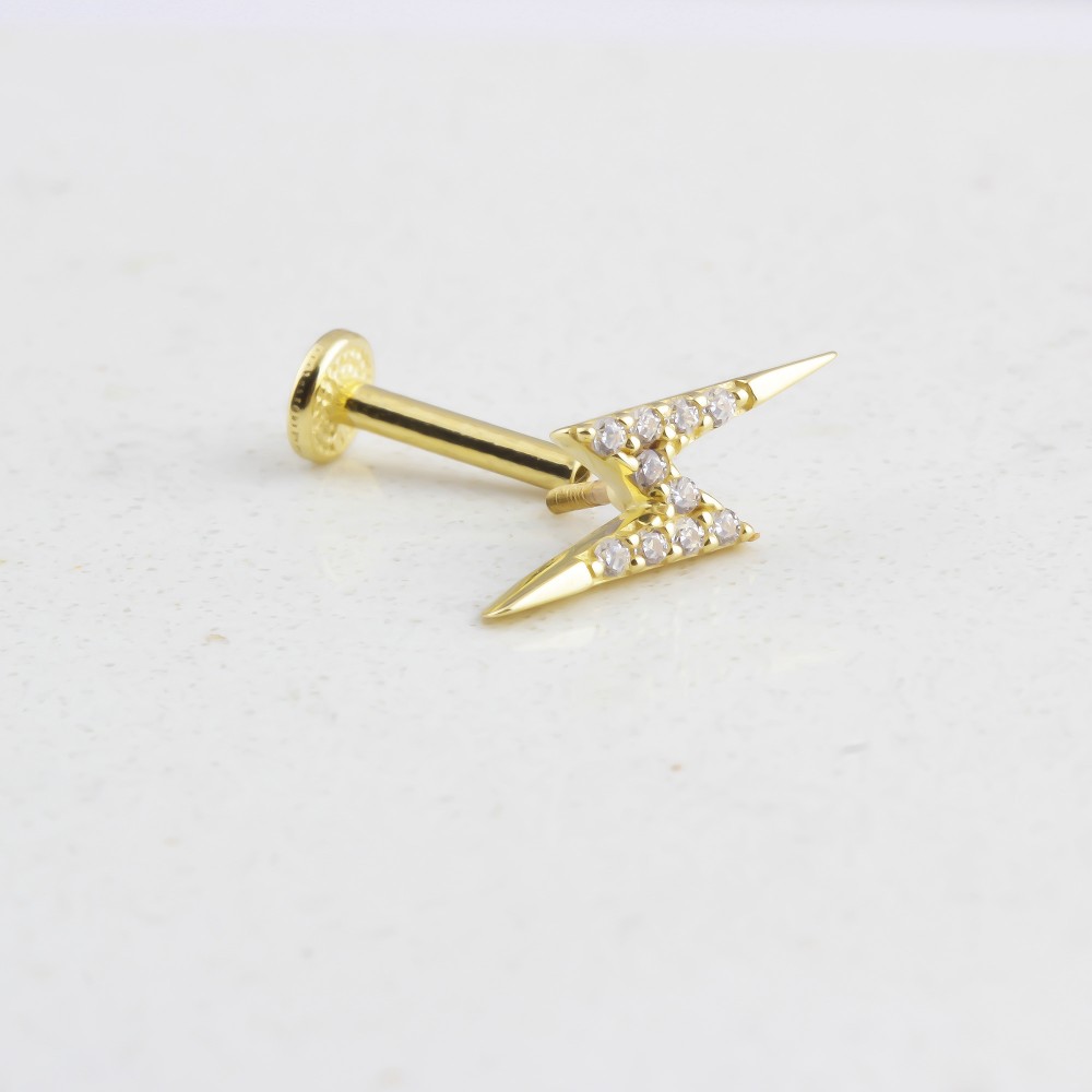 Glorria 14k Solid Gold Lightning Tragus Piercing