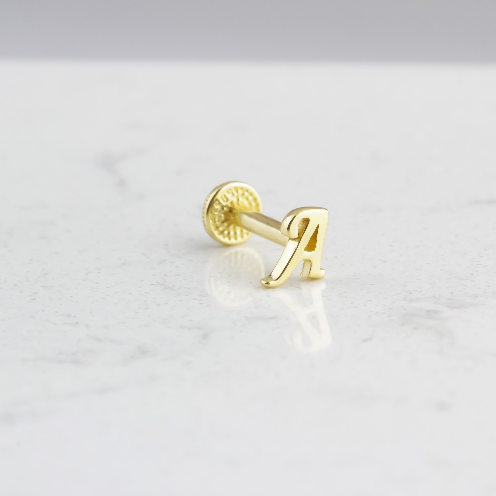 Glorria 14k Solid Gold Letter A Tragus Piercing