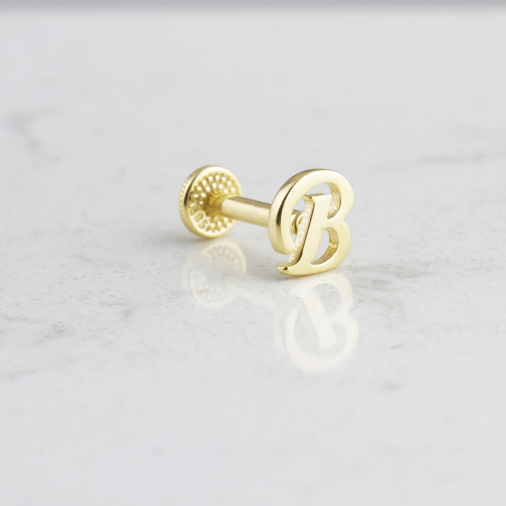 Glorria 14k Solid Gold Letter B Tragus Piercing