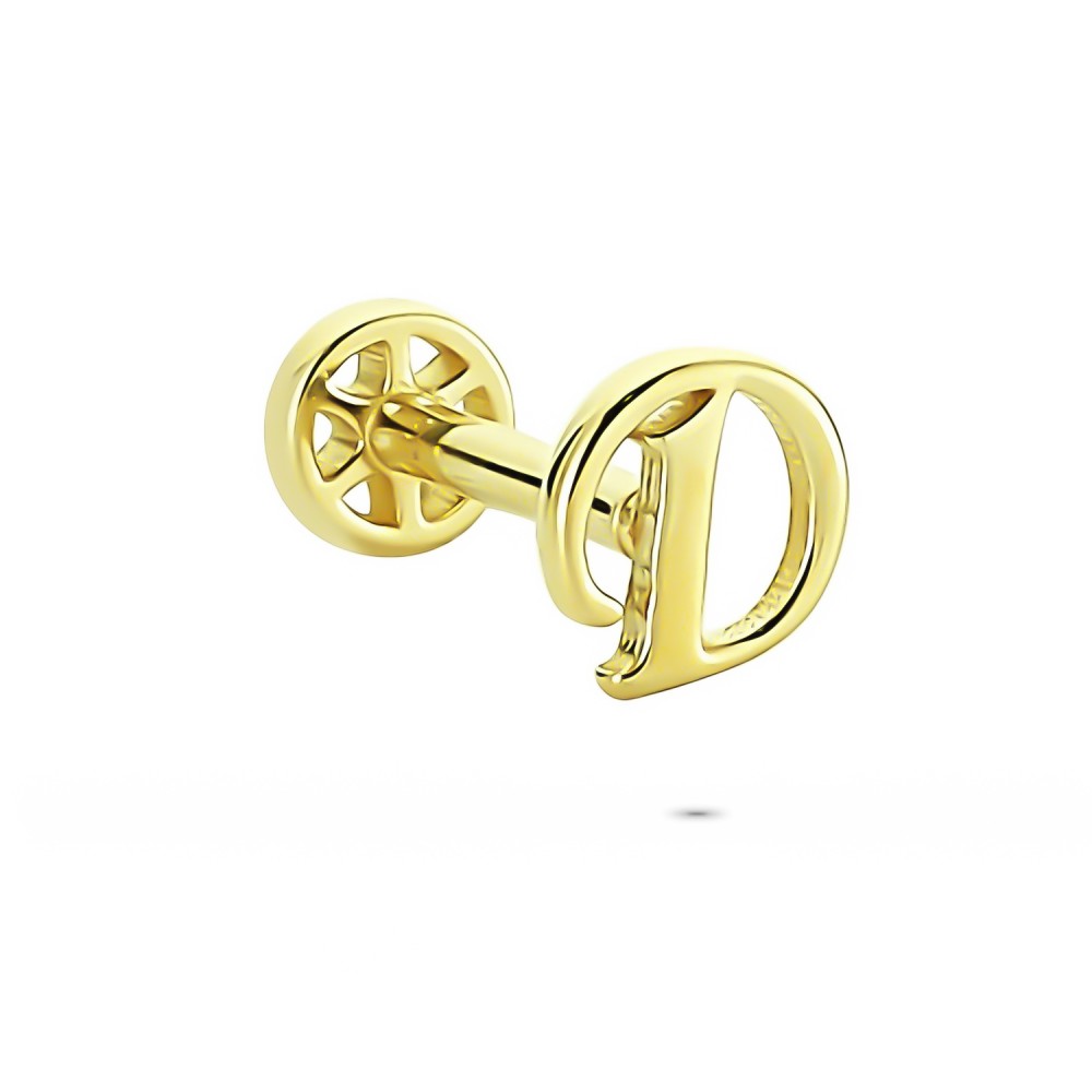 Glorria 14k Solid Gold Letter D Tragus Piercing