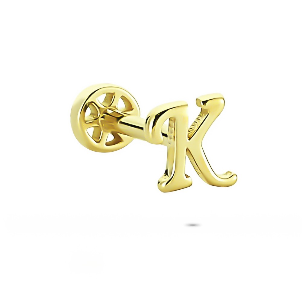 Glorria 14k Solid Gold Letter K Tragus Piercing