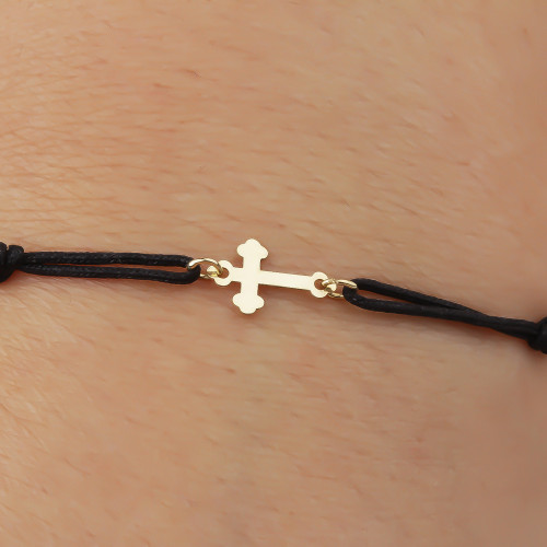 Glorria 14k Solid Gold Cross Rope Bracelet