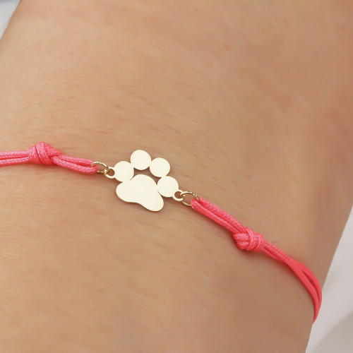 Glorria 14k Solid Gold Cat Dog Paw String Bracelet