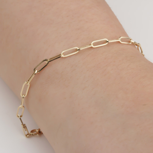 Glorria 14k Solid Gold 3 mm Paper Clip Chain Bracelet Glorria 14k Solid Gold 3 mm Paper Clip Chain Bracelet