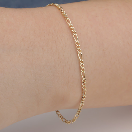 Glorria 14k Solid 2,5 mm Gold Figaro Chain Bracelet Glorria 14k Solid 2,5 mm Gold Figaro Chain Bracelet