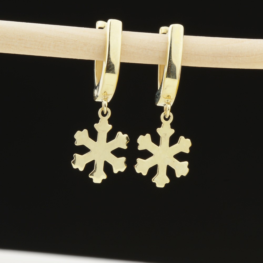 Glorria 14k Solid Gold Snowflake Drop Earrings Glorria 14k Solid Gold Snowflake Drop Earrings