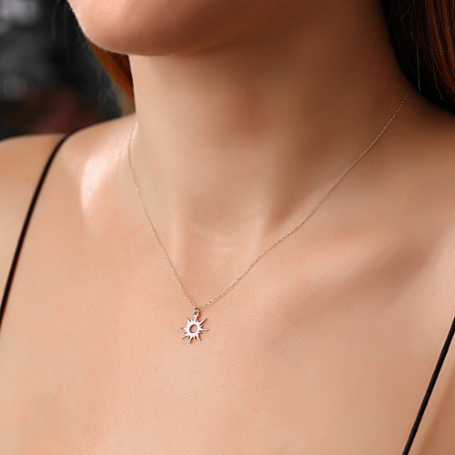 Glorria 14k Solid Gold White Sun Necklace Glorria 14k Solid Gold White Sun Necklace
