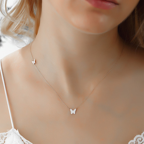 Glorria 14k Solid Gold White Butterfly Necklace Glorria 14k Solid Gold White Butterfly Necklace